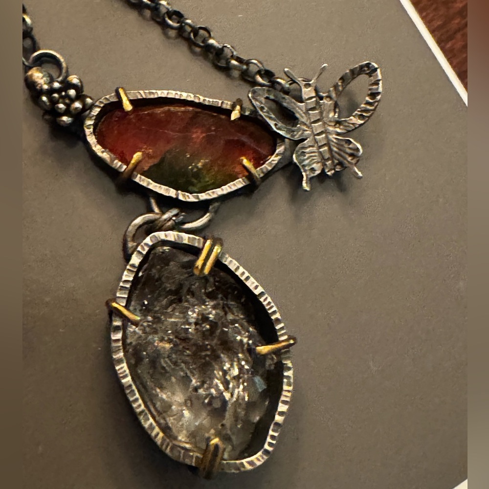 Sterling Silver and Tourmaline Pendant with Herkimer Diamond Necklace - Picture 10 of 14